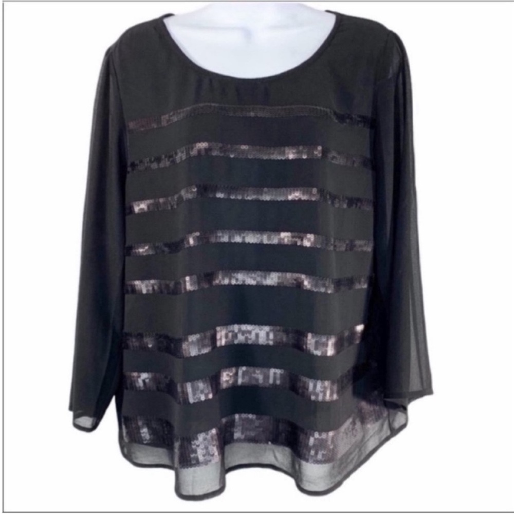 RO & DE sequins striped blouse top L black